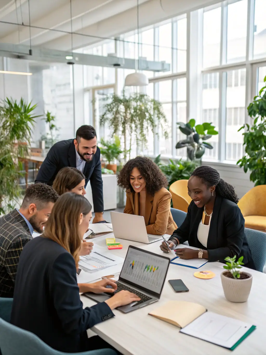 A diverse team collaborating on financial strategies in a modern office, symbolizing Growing-Businesses.online's commitment to innovation and reliability.